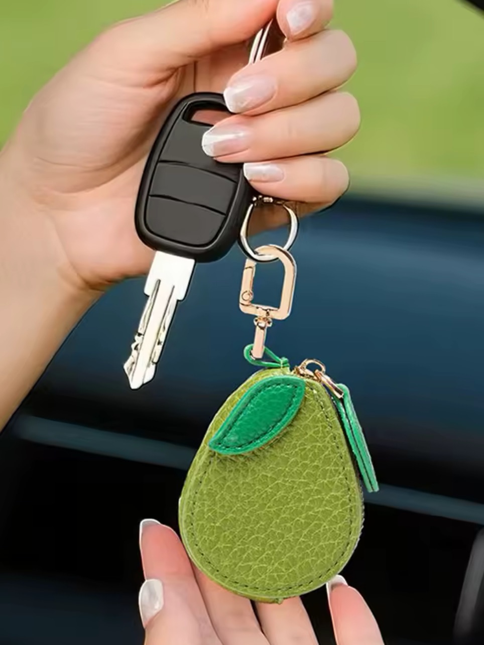 Green Pear Leather Key  Card Holder Keychain